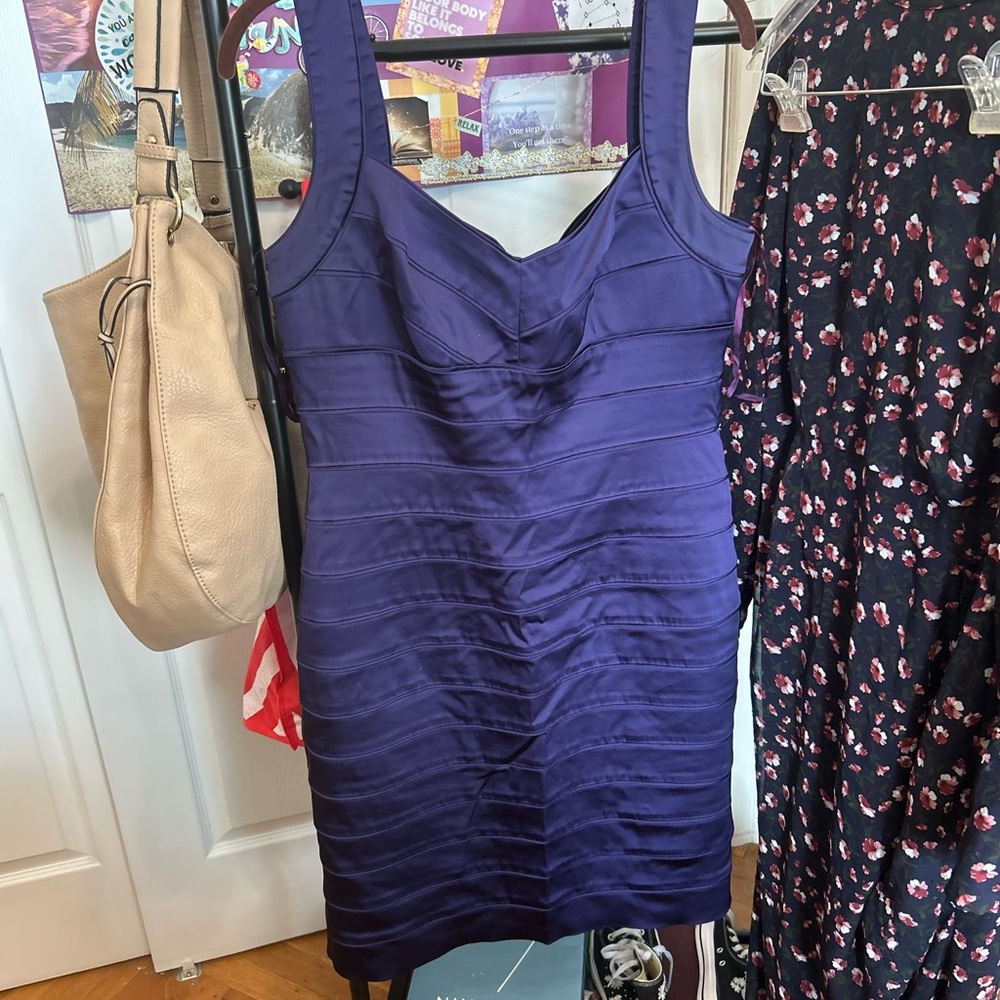 Ralph Lauren Purple Satin Ruched Cocktail Dress